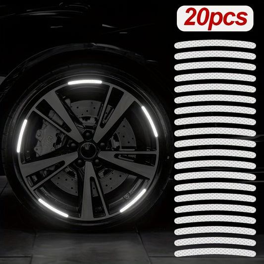 20pcs Car Wheel Hub Reflective Sticker Colorful Luminous White Wheel Decoration Stripe Sticker Wheel Decoration Stripe Night Sticker