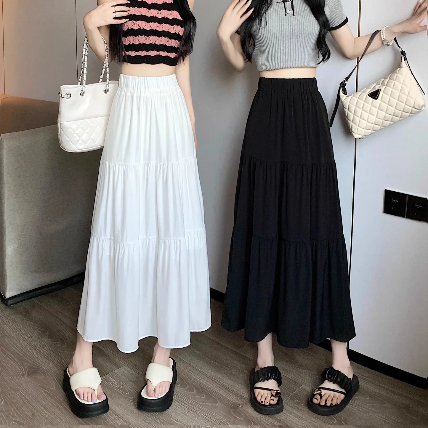 Black High-waisted Niche A- line Skirt Women's Spring Season Elegant Slimming Feel High-end Fashion Long Dress