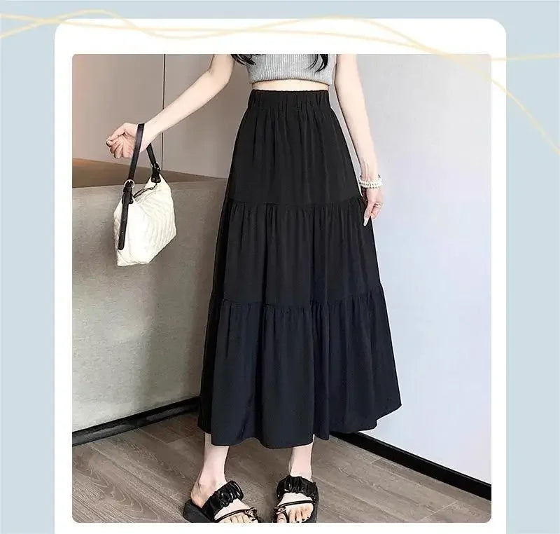 Black High-waisted Niche A- line Skirt Women's Spring Season Elegant Slimming Feel High-end Fashion Long Dress