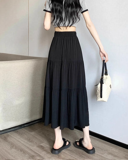 Black High-waisted Niche A- line Skirt Women's Spring Season Elegant Slimming Feel High-end Fashion Long Dress