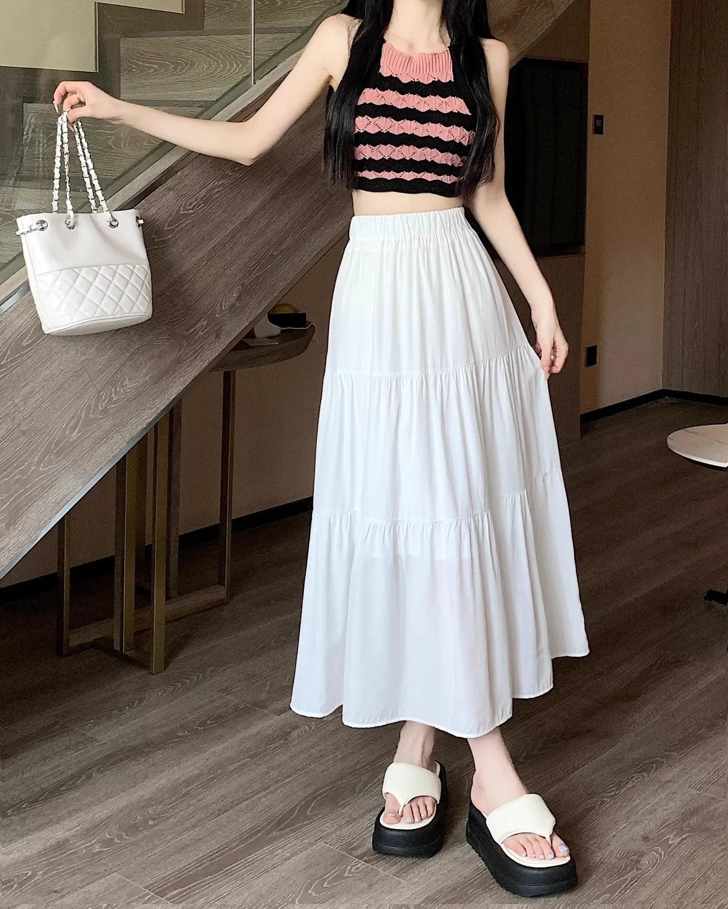 Black High-waisted Niche A- line Skirt Women's Spring Season Elegant Slimming Feel High-end Fashion Long Dress