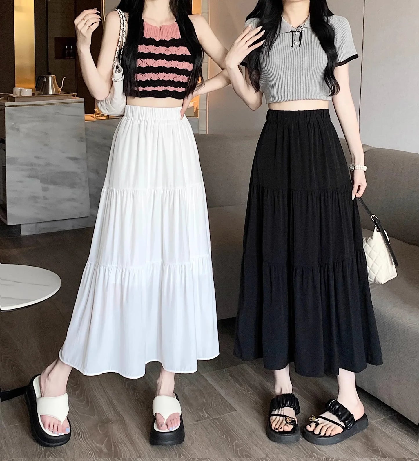 Black High-waisted Niche A- line Skirt Women's Spring Season Elegant Slimming Feel High-end Fashion Long Dress