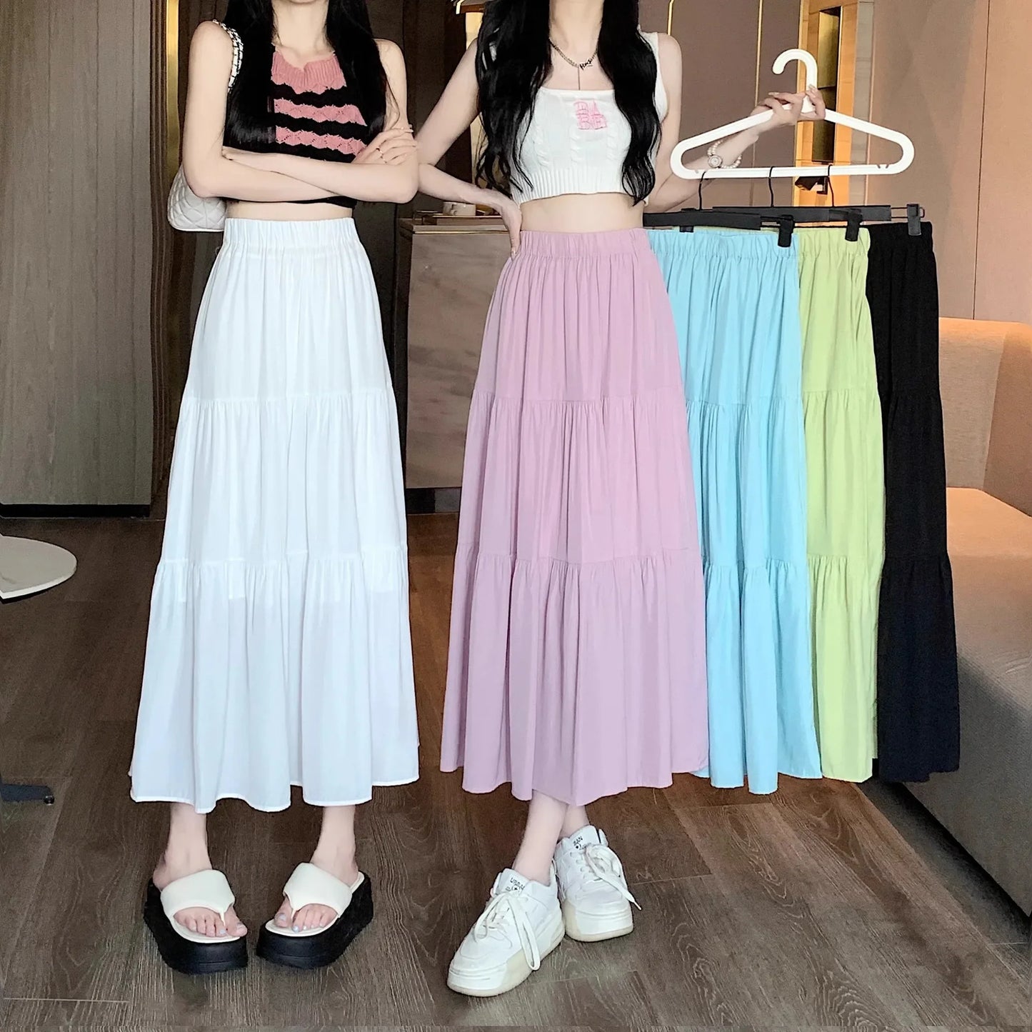 Black High-waisted Niche A- line Skirt Women's Spring Season Elegant Slimming Feel High-end Fashion Long Dress