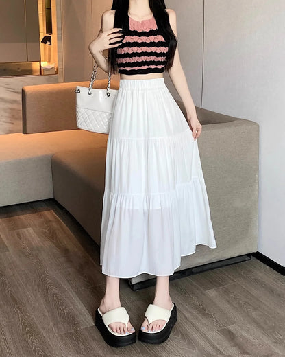 Black High-waisted Niche A- line Skirt Women's Spring Season Elegant Slimming Feel High-end Fashion Long Dress