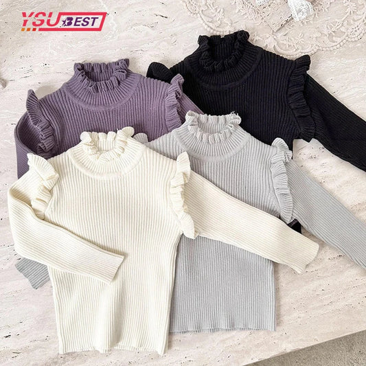 Autumn Winter Baby Girl Clothes Baby Girls Sweater Knitted Ruffled Turtleneck Kid Toddler Girl Knit Pullover Elastic Outerwear