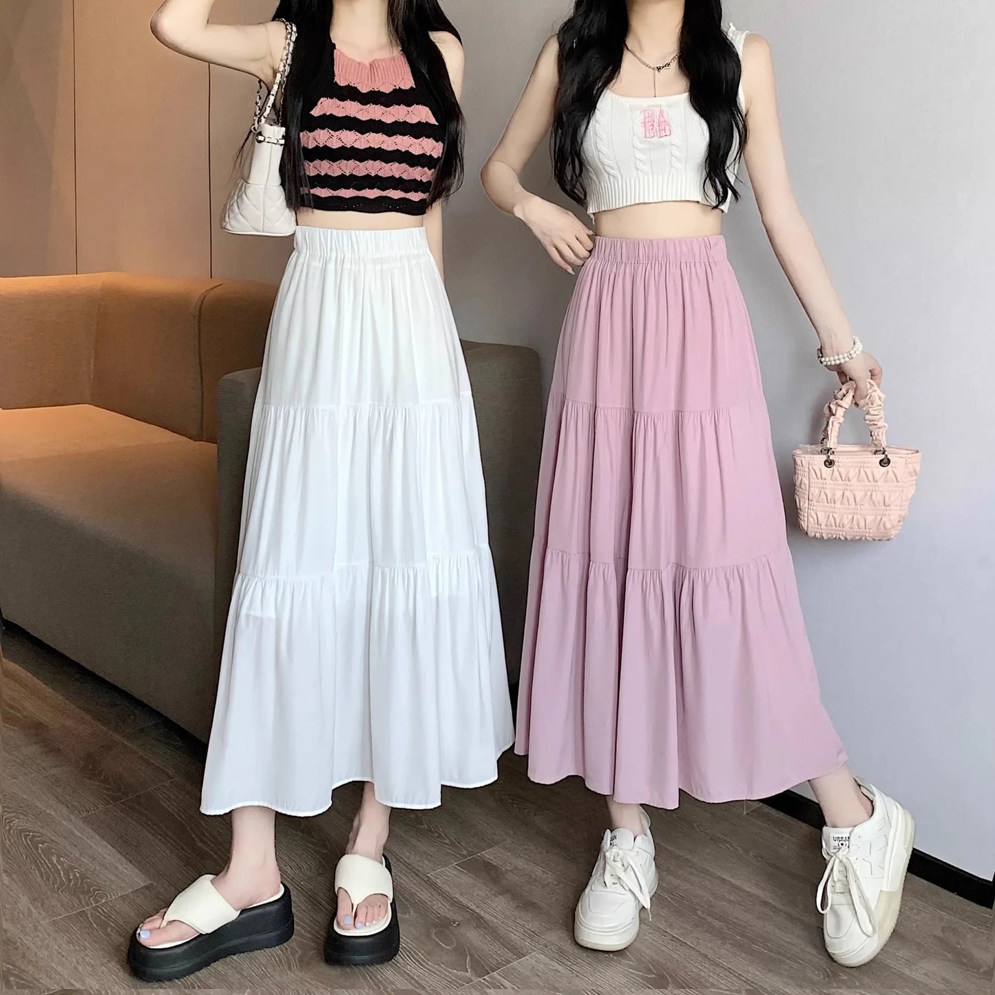 Black High-waisted Niche A- line Skirt Women's Spring Season Elegant Slimming Feel High-end Fashion Long Dress