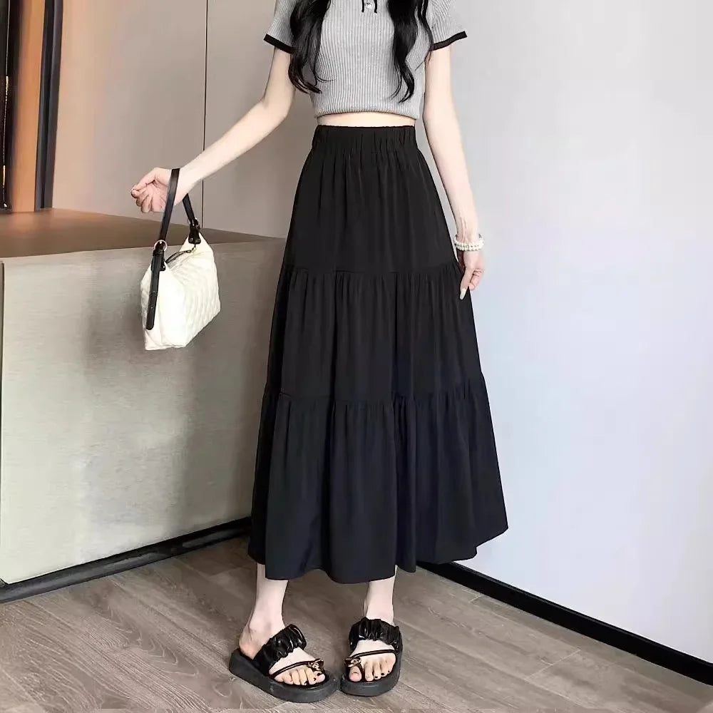 Black High-waisted Niche A- line Skirt Women's Spring Season Elegant Slimming Feel High-end Fashion Long Dress