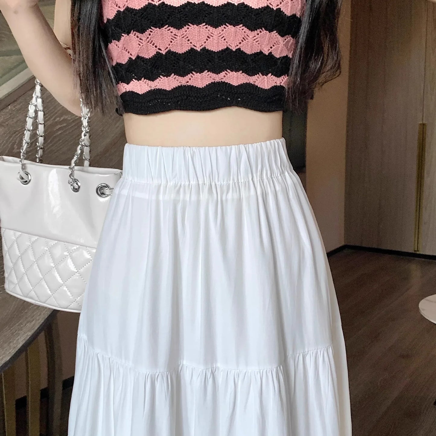 Black High-waisted Niche A- line Skirt Women's Spring Season Elegant Slimming Feel High-end Fashion Long Dress