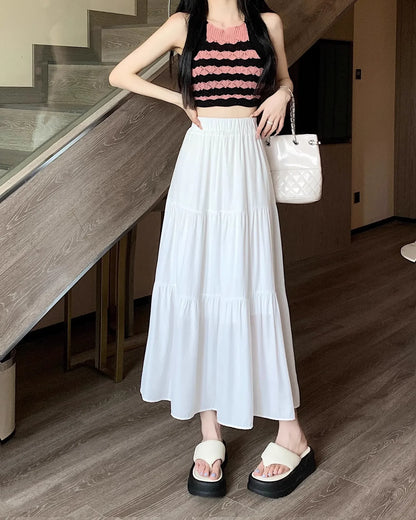 Black High-waisted Niche A- line Skirt Women's Spring Season Elegant Slimming Feel High-end Fashion Long Dress