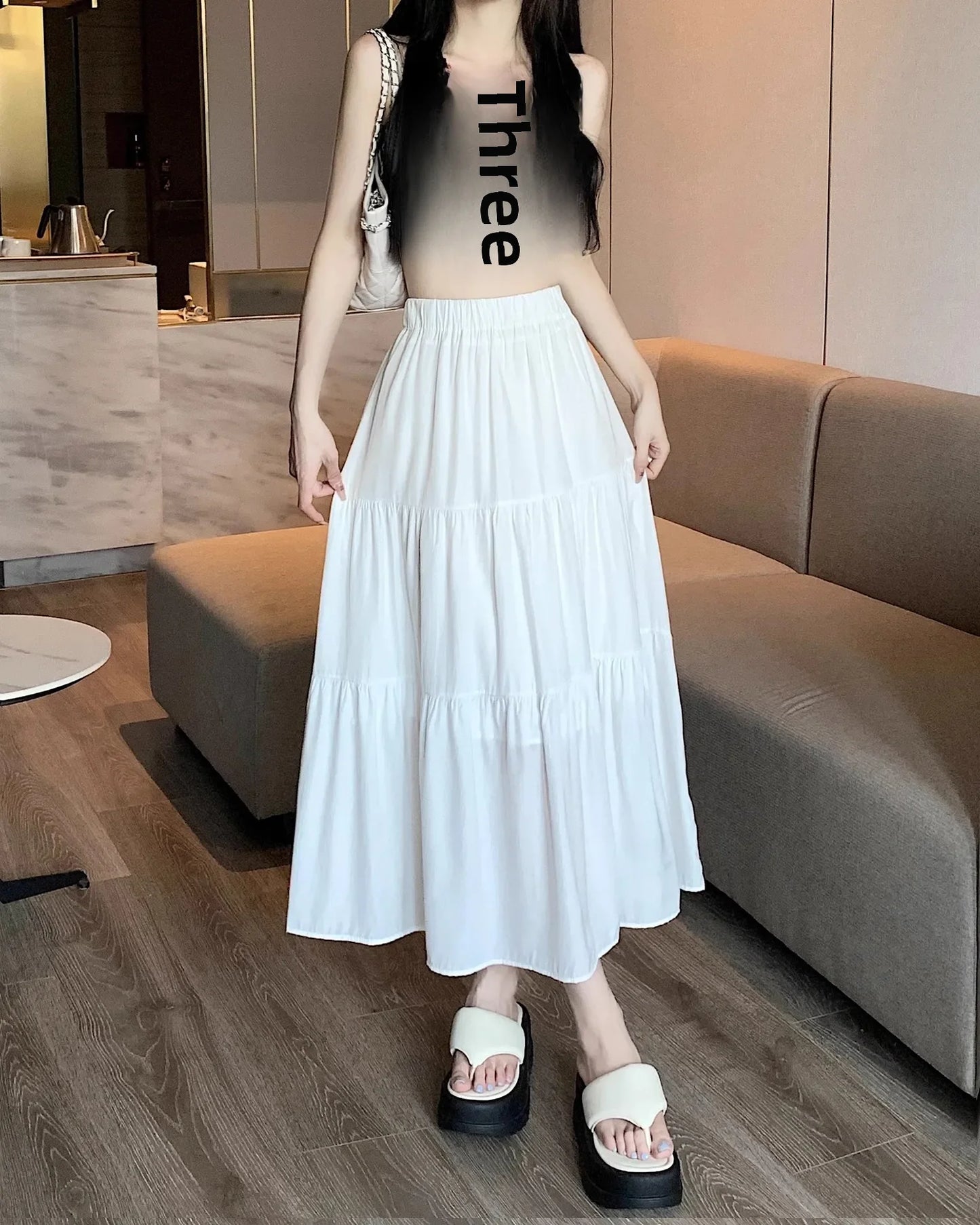 Black High-waisted Niche A- line Skirt Women's Spring Season Elegant Slimming Feel High-end Fashion Long Dress