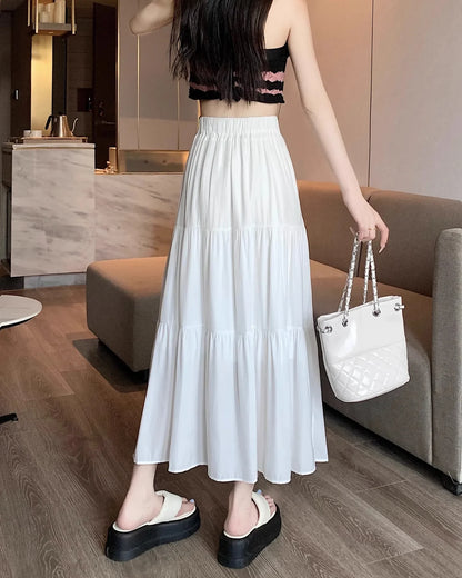 Black High-waisted Niche A- line Skirt Women's Spring Season Elegant Slimming Feel High-end Fashion Long Dress