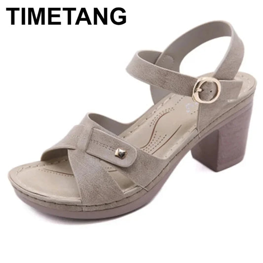 TIMETANG Women's Sandals Leather Platform Sandal Summer Thick Sole High Heels Ladies Sandal Summer Shoes For Women