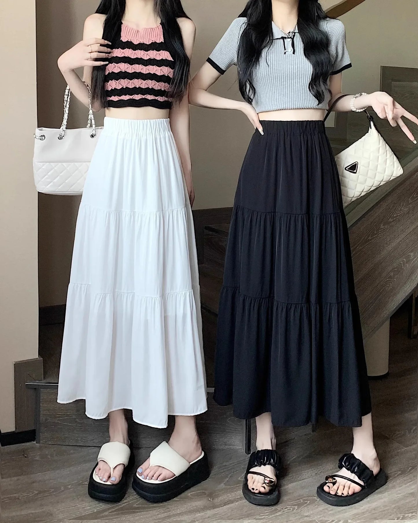 Black High-waisted Niche A- line Skirt Women's Spring Season Elegant Slimming Feel High-end Fashion Long Dress