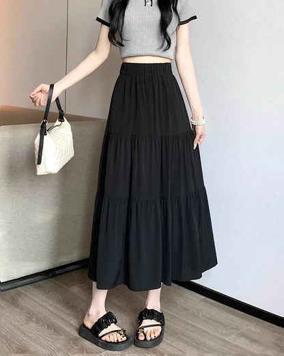 Black High-waisted Niche A- line Skirt Women's Spring Season Elegant Slimming Feel High-end Fashion Long Dress