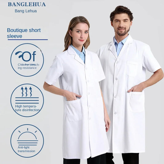 White Gown Long Sleeve Men and Women Same Style Nurse Doctor College Student Lab Coat Doctor's Overall Work Clothes Printed Logo