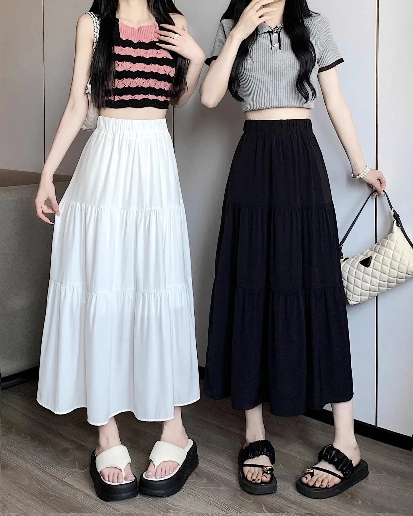 Black High-waisted Niche A- line Skirt Women's Spring Season Elegant Slimming Feel High-end Fashion Long Dress