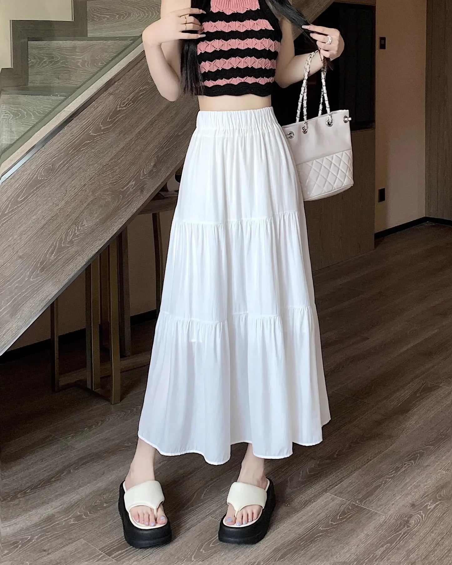 Black High-waisted Niche A- line Skirt Women's Spring Season Elegant Slimming Feel High-end Fashion Long Dress