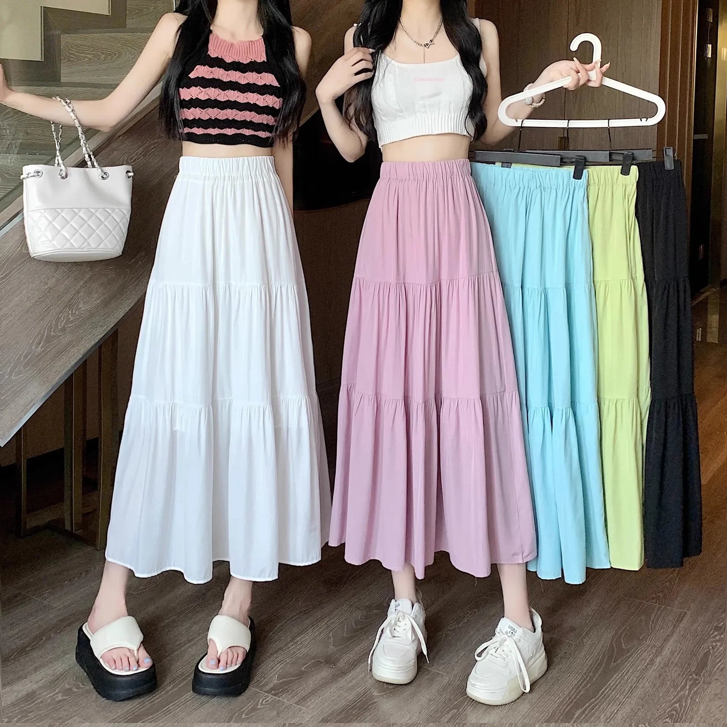 Black High-waisted Niche A- line Skirt Women's Spring Season Elegant Slimming Feel High-end Fashion Long Dress