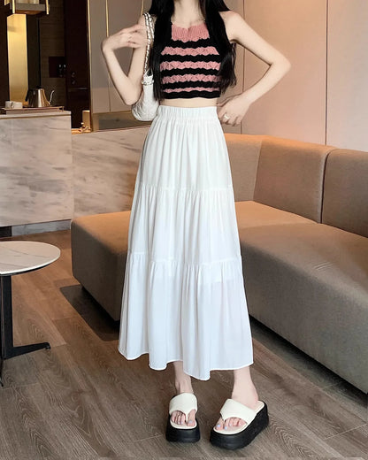 Black High-waisted Niche A- line Skirt Women's Spring Season Elegant Slimming Feel High-end Fashion Long Dress